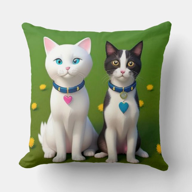Almofada 🐱 Dupla de Gatos Fofos Estilo de Casa de Jardim V (Frente)