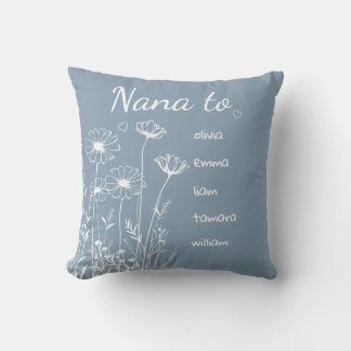 Almofada Dusty Blue Wildflowers Grandchildrens Names Nana