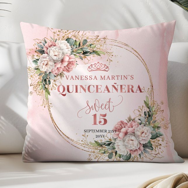 Almofada Dusty Pink Floral Best Gift Sweet 15 Pillow (Dusty Pink Floral Best Gift Sweet 15 Pillow)