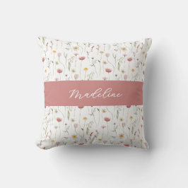Almofada Dusty Pink Watercolor Wildflower Monogram Name
