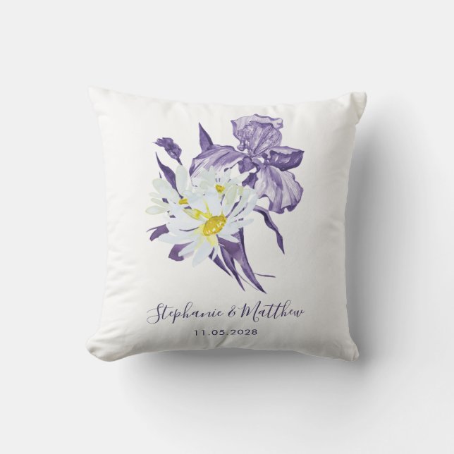 Almofada Dusty Purple Floral Iris White Daisy Weds (Frente)