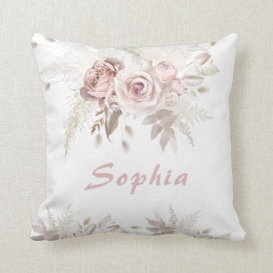 Almofada Dusty Rosa & Ivory Floral Gift Nome de Aniversário