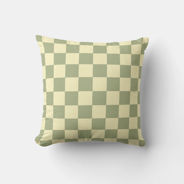 Almofada Dusty Sage Green and Butter Yellow Checkerboard (Frente)