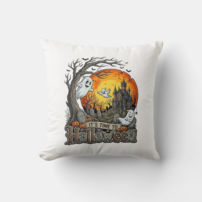 Almofada É Hora Halloween Casa Assombrada Cemitério Assusta (Frente)