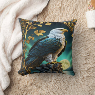 Almofada Eagle Perked on Rock by Moonlit Lake