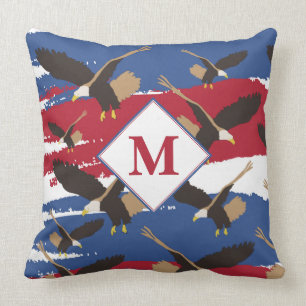 Almofada Eagle USA Patriotic American Flag Monograma