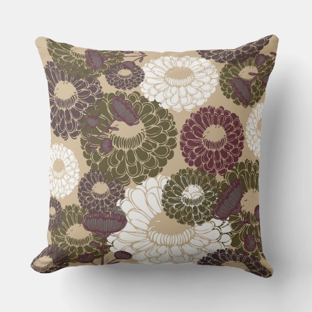 Almofada Earth Nude Tone Floral Throw Pillow (Frente)
