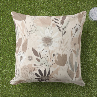 Almofada Earth Tone Floral Brown Cream Sage Throw Pillow