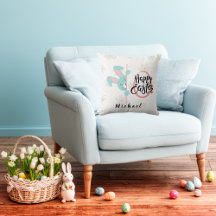 Easter Blue Bunny Personalized Throw Pillow