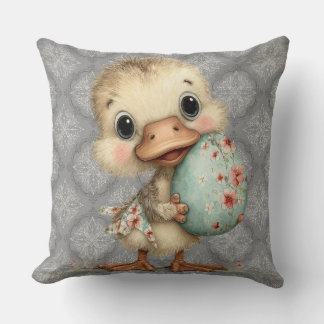 Almofada Easter Duckling Gray Damask Pattern Throw Pillow