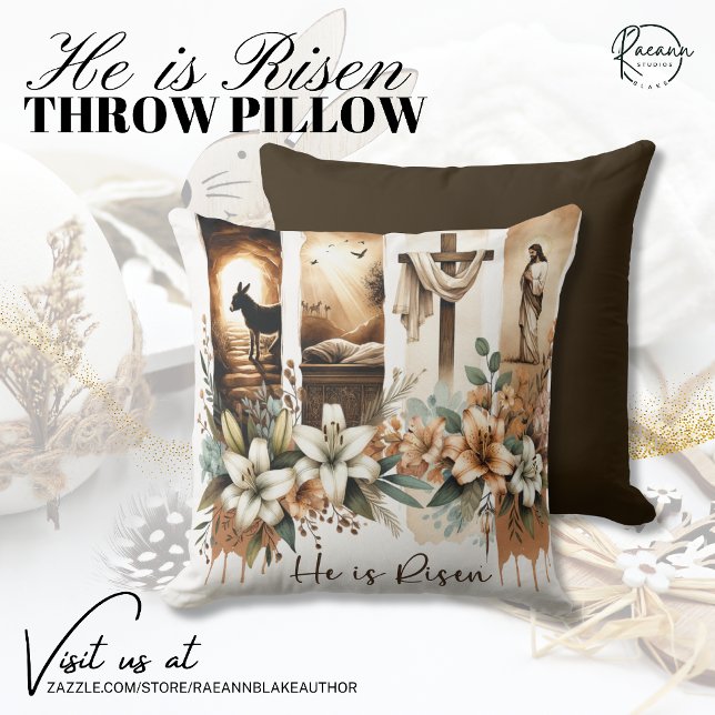 Almofada Easter "He is Risen" Throw Pillow (Criador carregado)