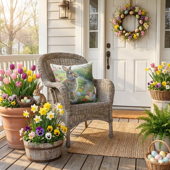 Almofada Easter Holiday Rabbit Nature  (spring season porch or patio outdoor pillow. )