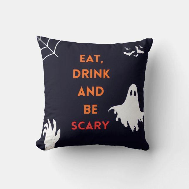 Almofada Eat, Drink and Be Scary Halloween Throw Pillow (Frente)