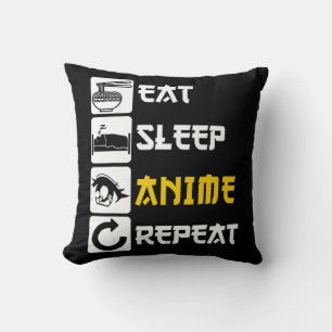 Almofada Eat Sleep Anime Repete Manga Japão Dizendo Cosplay