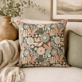 Almofada Eclético Boho Terracota Carvão Vegetal Floral
