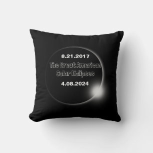 Almofada Eclipse Solar de 2024 e 2017 com Datas Duplas
