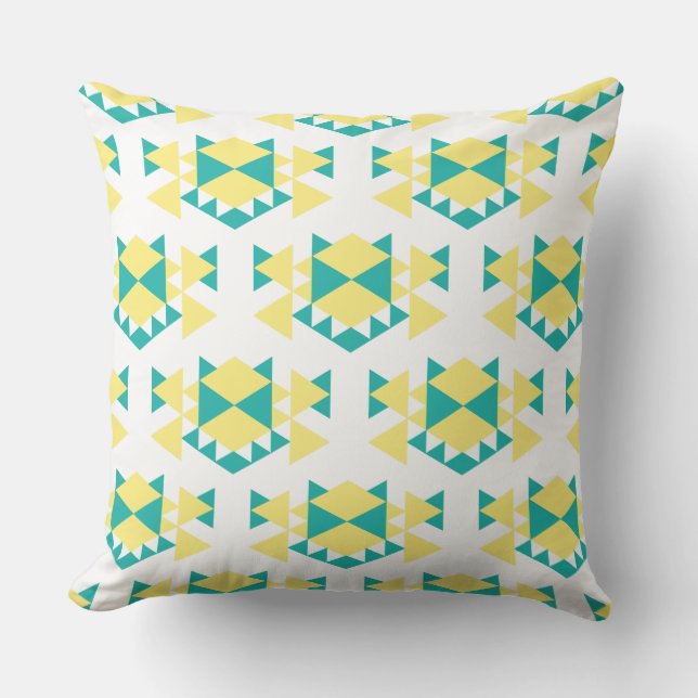 Almofada Edgy Geo Teal e Pinto de Triângulos Amarelos (Frente)