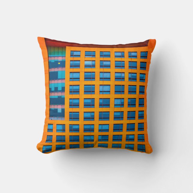 Almofada Edifício azul e laranja (Frente)