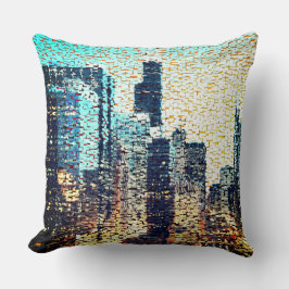 Almofada Edifícios da cidade azul em mosaico com alivio