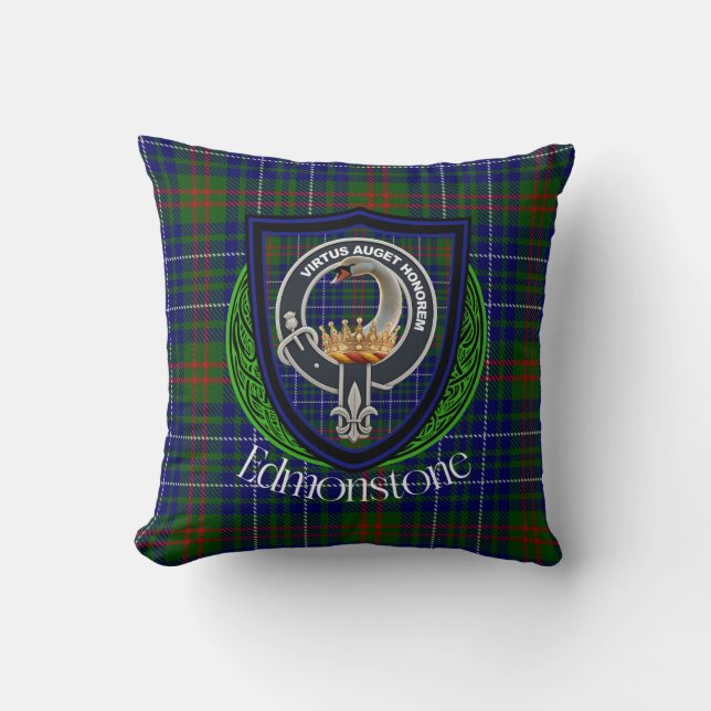Almofada Edmonstone Scottish Clan Tartan & Crest (Frente)