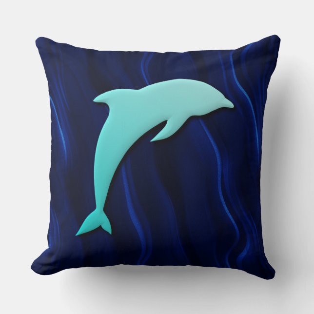 Almofada Efeito 3D Golfinho Azul Água Profunda Mar Azul (Frente)