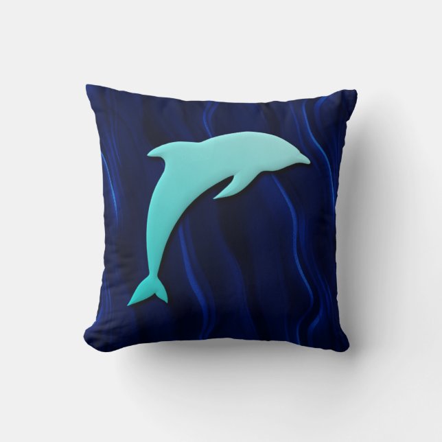 Almofada Efeito 3D Golfinho Azul Na Água Azul Profunda (Frente)