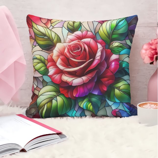 Almofada Efeito de Vidro Colorido Rosa Elegante (Criador carregado)