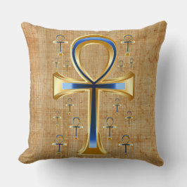 Almofada Egípcio Ankh - Design azul e Dourado