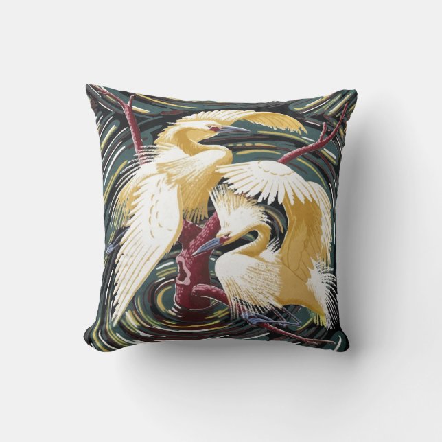 Almofada Egrets - Vintage Barkcloth Design Repro (Frente)