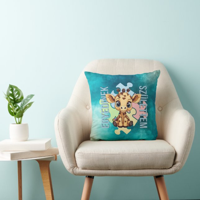 Almofada Egyedinek születtem – kedves zsiráfos design (Cadeira)