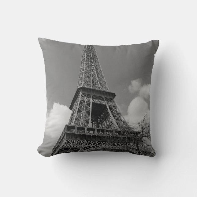 Almofada Eiffel nebuloso em preto e branco, 2015 (Frente)