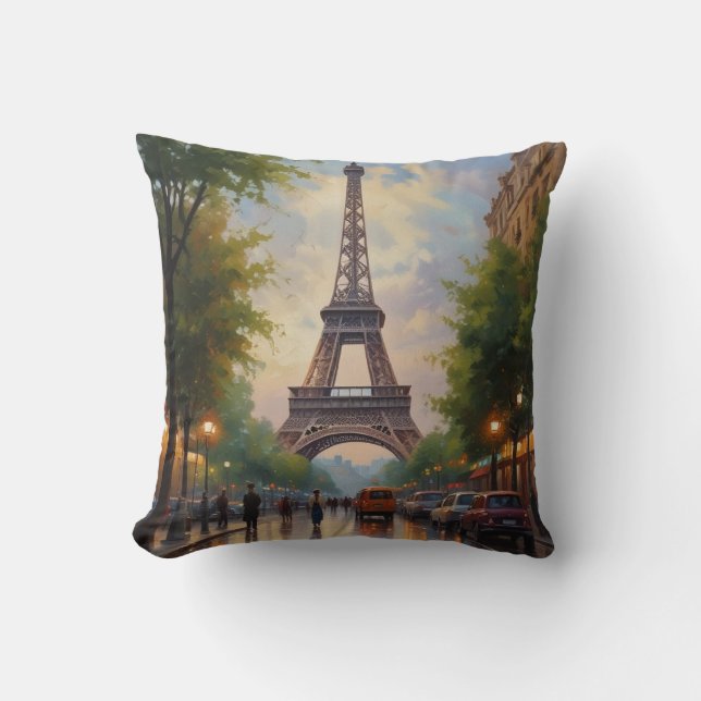 Almofada Eiffel Tower Paris Viagem Vintage Retro Art (Frente)
