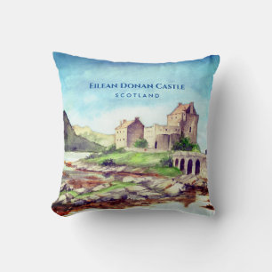 Almofada Eilean Donan Castle Scotland Watercolor Painting