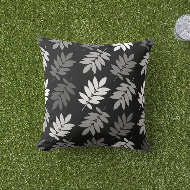 Almofada Elder Leaf Big Pattern Black White Grey (Grama)