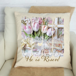 Almofada Ele é Risen Tulip Cross Christian Vintage Mulheres