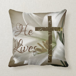 Almofada Ele vive com a Cruz e a Páscoa Lily