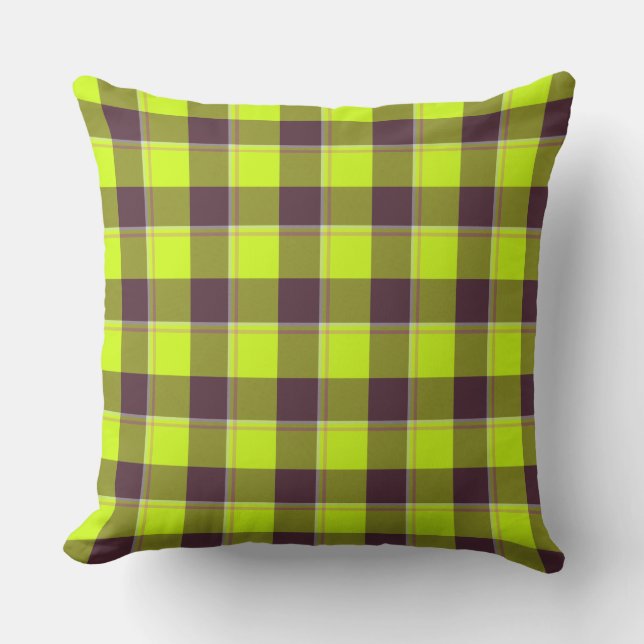 Almofada Electric Lime and Livid Brown Plaid (Frente)