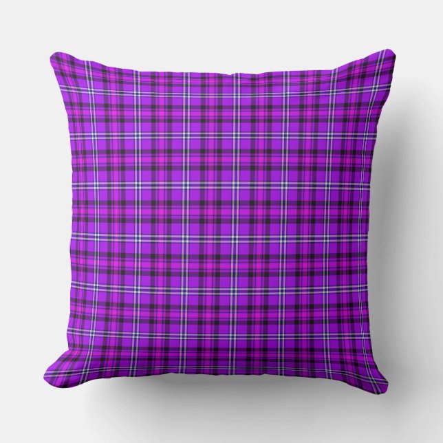 Almofada Electric Violet and Fuchsia Plaid Purple Pink (Frente)