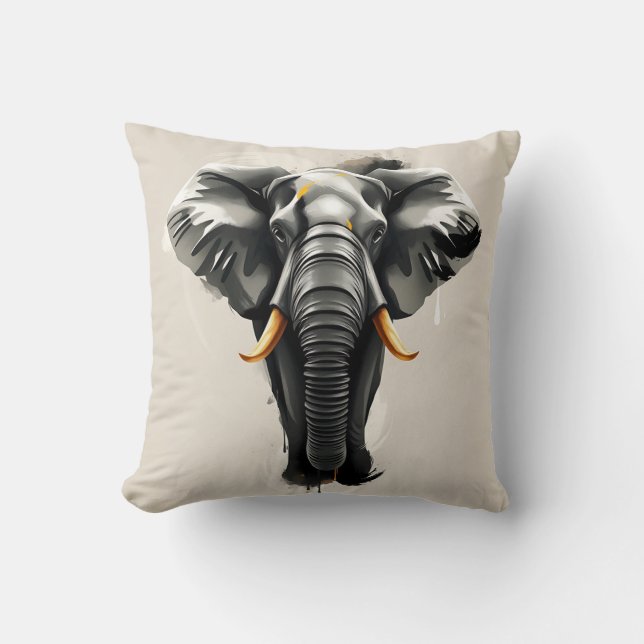 Almofada Elefante Abstrato com Presas Douradas em Tons Neut (Frente)