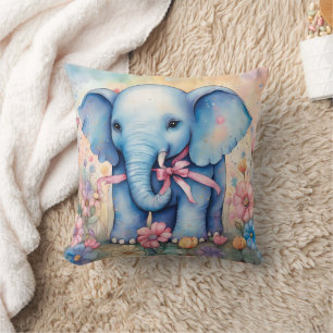 Almofada Elefante Adorável de Bebê em Jardim Pastel