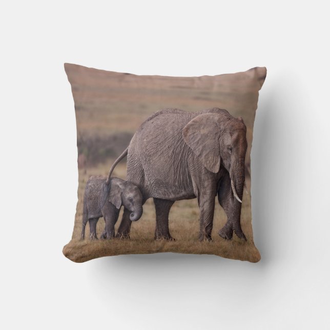 Almofada Elefante africano com bebê (Frente)