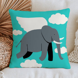 Almofada Elefante Alado Voando no Céu Azul Turquesa