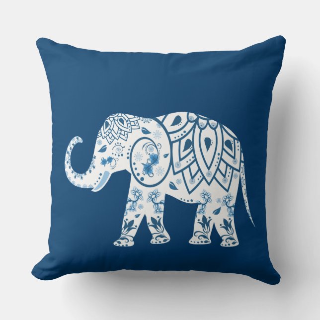 Almofada Elefante azul modelado ornamentado (Frente)