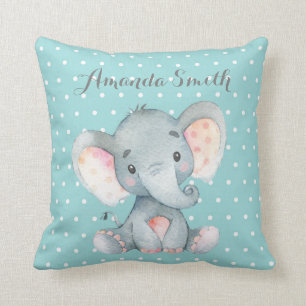 Almofada Elefante - Bebê Aqua - Turquesa Teal e Cinzas