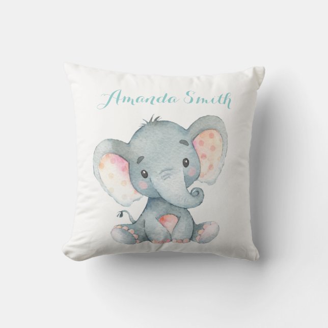 Almofada Elefante Bebê Aqua Verde Turquesa (Frente)