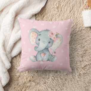 Almofada Elefante bebê com fundo cor-de-rosa