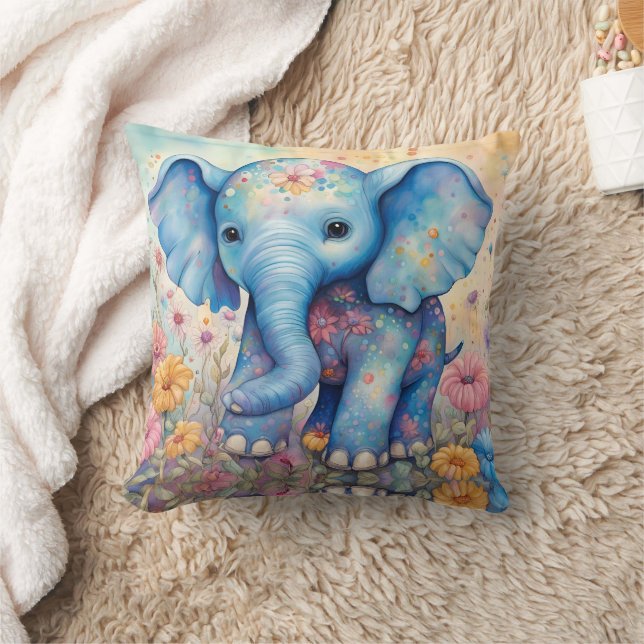 Almofada Elefante Bebê em Jardim Pastel (Cobertor)