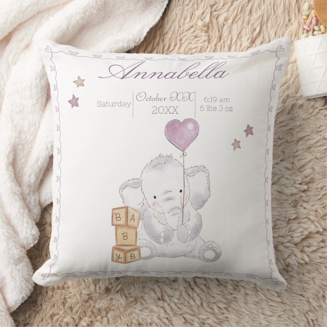 Almofada Elefante Bebê Menina Fofa e Balão Aquarela (Cobertor)
