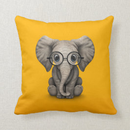 Almofada Elefante bonito do bebê com amarelo dos vidros de