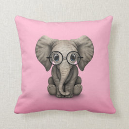 Almofada Elefante bonito do bebê com rosa dos vidros de